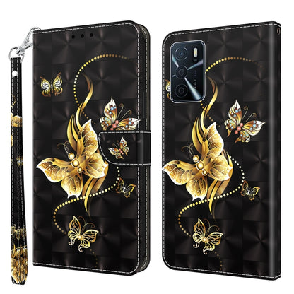 Black leather-look phone case with gold butterflies and dotted heart pattern detail
