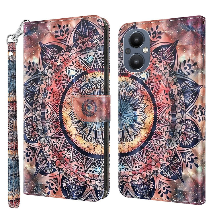 3D painted leather phone case with mandala artwork and visible dual camera cutout