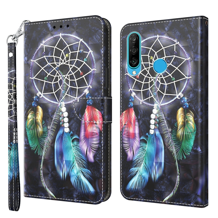 3D painted leather phone case with dark dreamcatcher and multicolor feather artwork, wrist strap