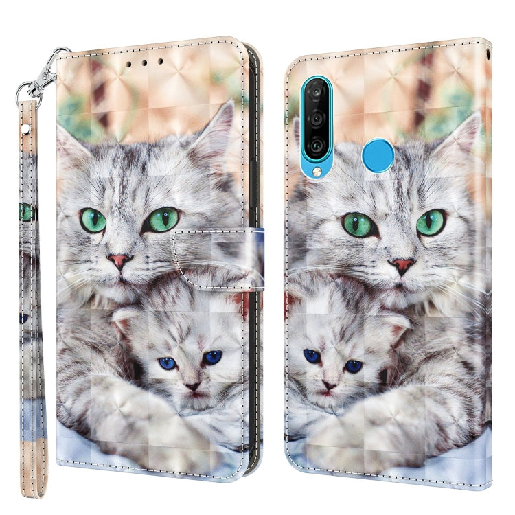 Leather phone case with 3D painted gray cat faces and blue phone-camera accents