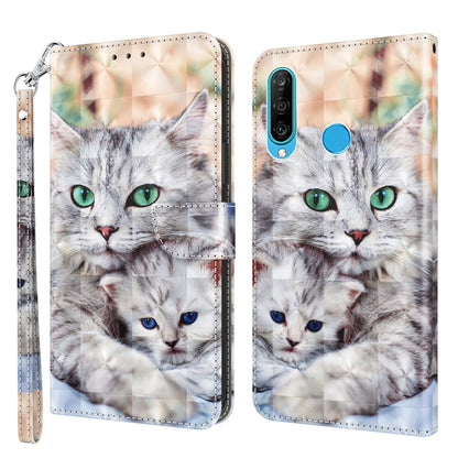 Leather phone case with 3D painted gray cat faces and blue phone-camera accents