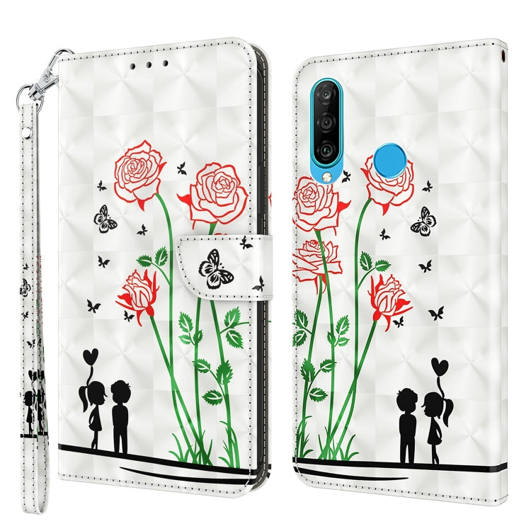 Leather phone case with 3D painted red roses, green stems, and couple silhouettes
