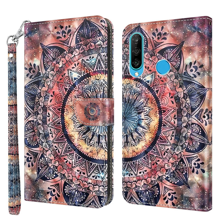 3D painted leather phone case with multicolor mandala art, wallet style and wrist strap