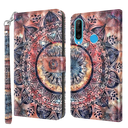 3D painted leather phone case with multicolor mandala art, wallet style and wrist strap