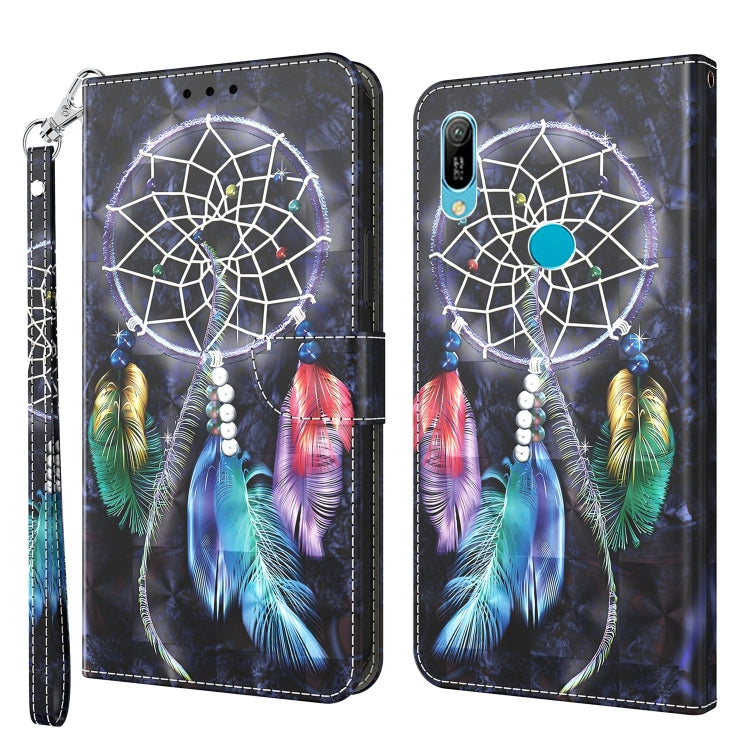 3D painted leather phone case with dark dreamcatcher, multicolor feathers, and blue center circle