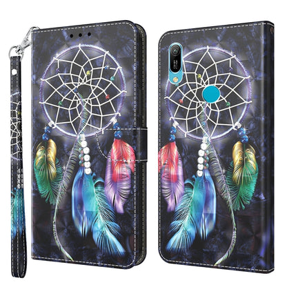 3D painted leather phone case with dark dreamcatcher, multicolor feathers, and blue center circle