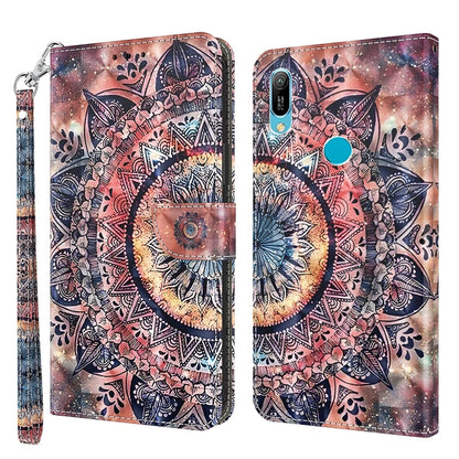 3D painted leather phone case, colorful mandala print with side wrist strap