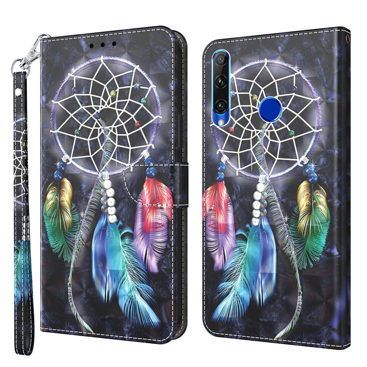 3D painted leather phone case with dark dreamcatcher web and multicolor feathers on the back