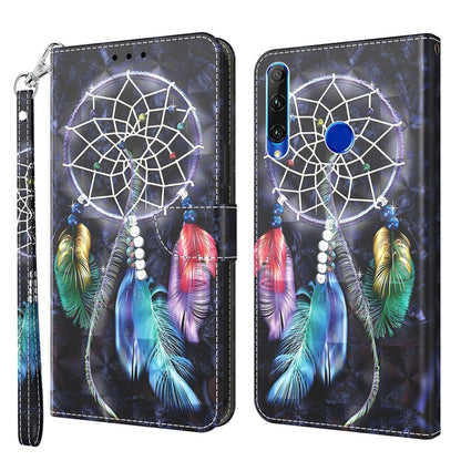 3D painted leather phone case with dark dreamcatcher web and multicolor feathers on the back