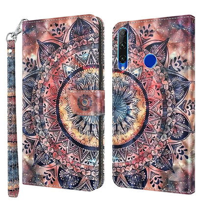 3D painted leather phone case, mandala artwork with blue circle and camera cutout