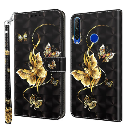 3D painted leather phone case with golden butterfly and cat, blue ring detail, black leather