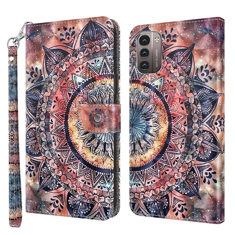 3D painted leather phone case with multicolor mandala art and camera cutout