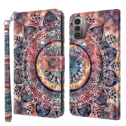 3D painted leather phone case with multicolor mandala art and camera cutout