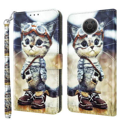 3D painted leather phone case with cartoon cat art and large round camera cutout