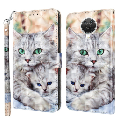 Leather phone case with 3D painted gray cat faces and a round black camera module