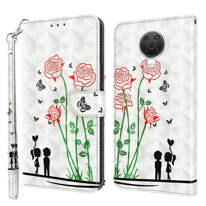 Leather phone case with 3D painted red roses and green stems with a round camera cutout