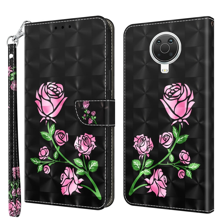 3D painted leather phone case with black rose design and large round camera cutout