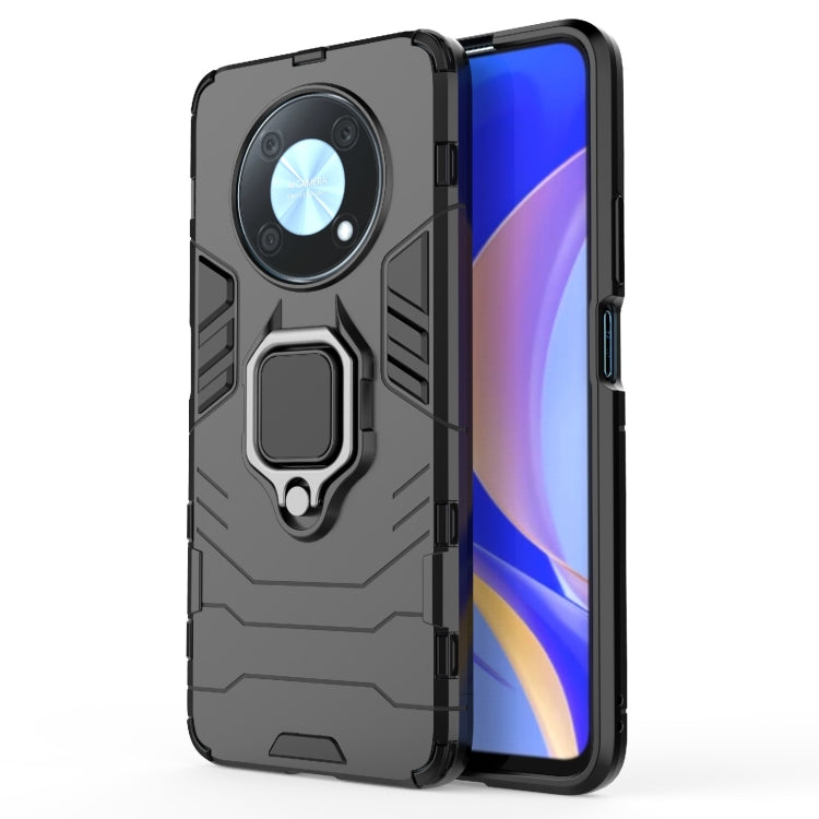 Shockproof protective phone case with magnetic ring holder, black rugged TPU/PC