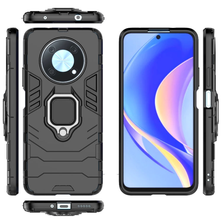 Shockproof protective phone case with magnetic ring holder, black rugged TPU/PC
