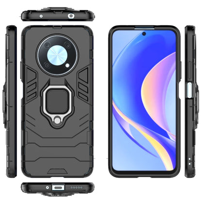 Shockproof protective phone case with magnetic ring holder, black rugged TPU/PC