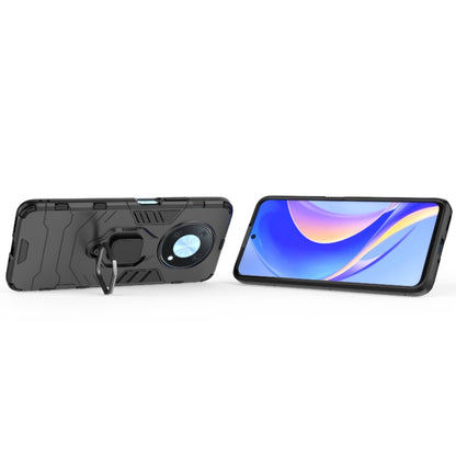 Shockproof protective phone case with magnetic ring holder, black rugged design