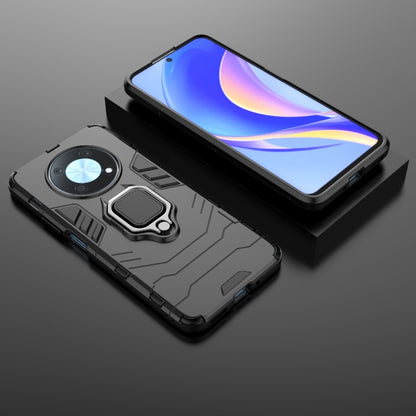 Shockproof protective phone case with magnetic ring holder, black rugged TPU/PC