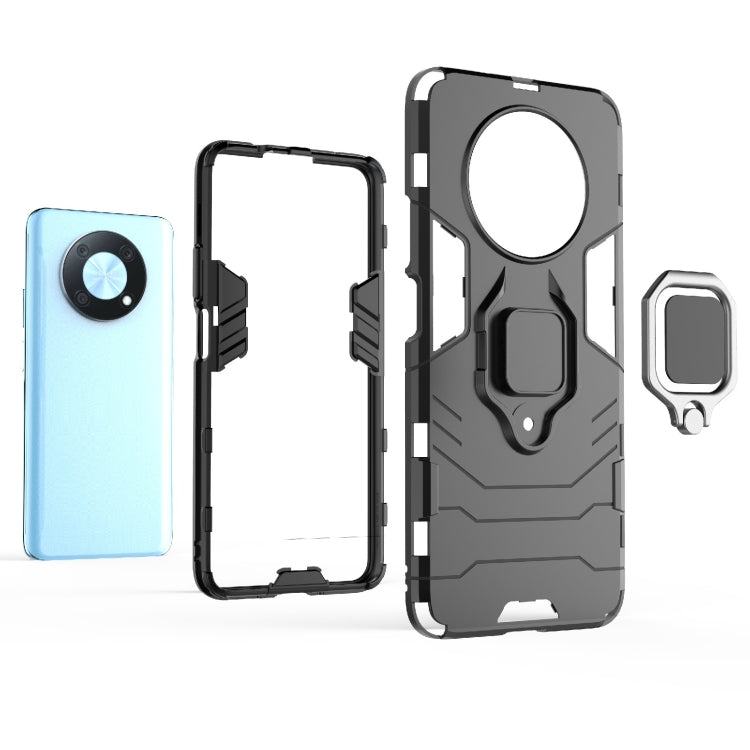 Shockproof protective phone case with magnetic ring holder, black rugged TPU/PC