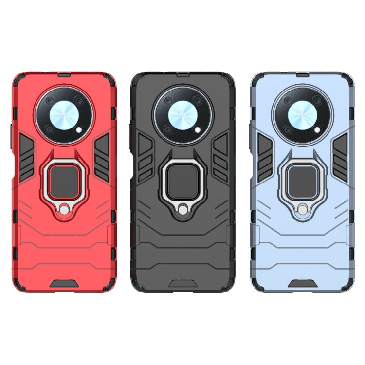 Shockproof protective phone cases with magnetic ring holder, red, black, and light blue