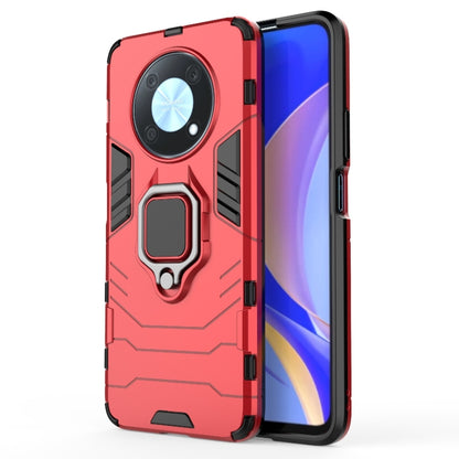 Shockproof protective phone case with magnetic ring holder, red rugged TPU/PC