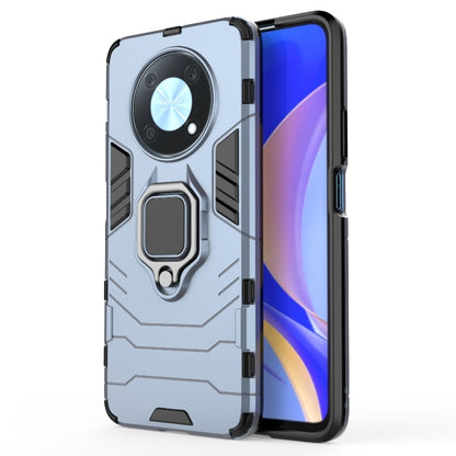 Shockproof protective phone case with magnetic ring holder, light blue rugged TPU/PC