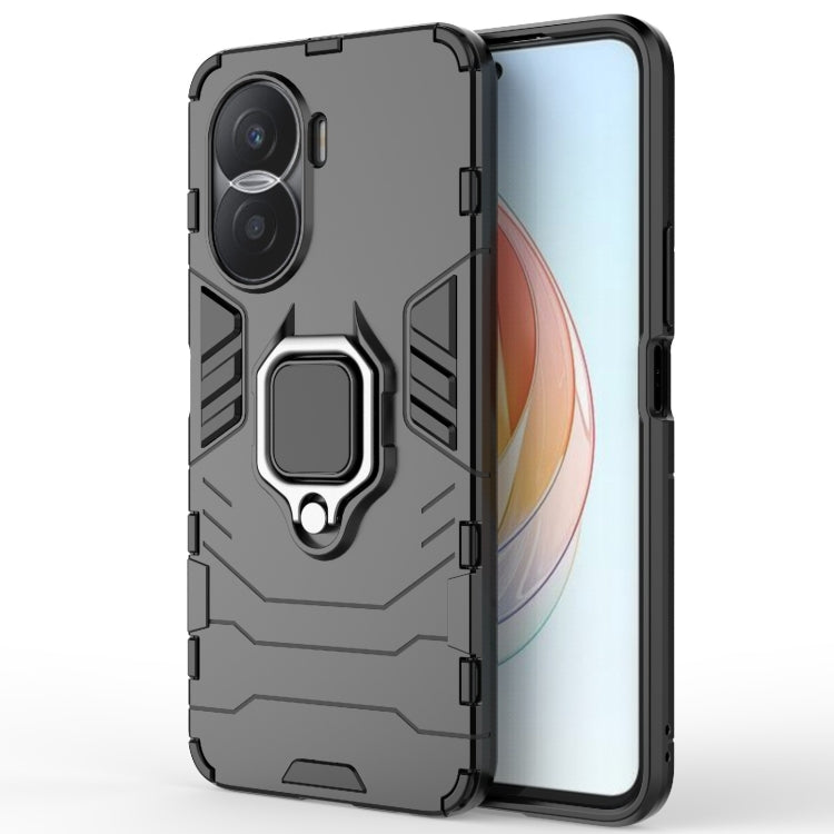 Shockproof protective phone case with magnetic ring holder, dark gray rugged TPU/PC