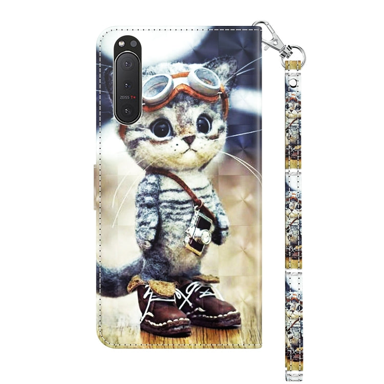 3D painted leather phone case, mischievous cat with goggles and key, wrist strap