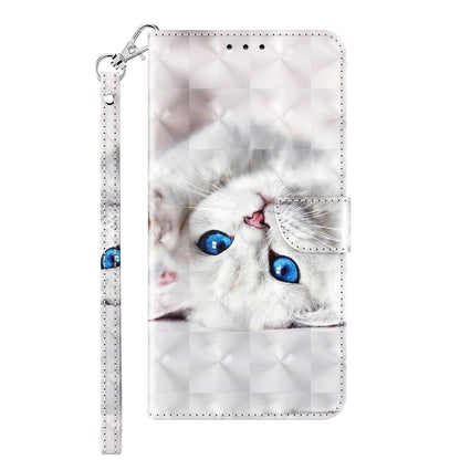 White flip phone case with blue-eyed cat print, front pocket and wrist strap