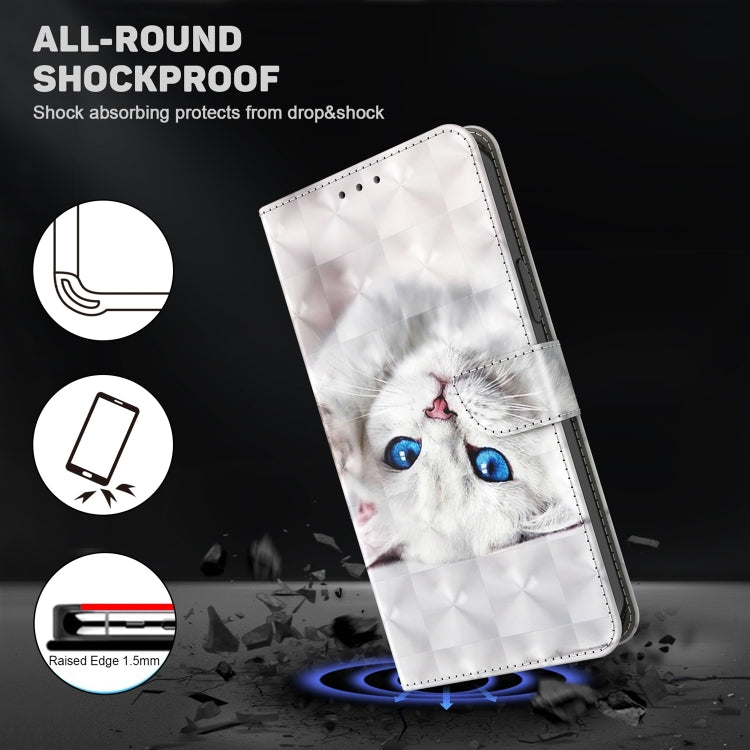 White leather phone case with blue-eyed cat, shock protection and raised edge
