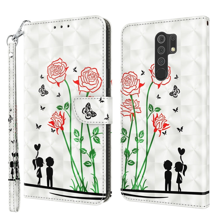 Leather phone case with red roses, green stems, butterfly and couple silhouette