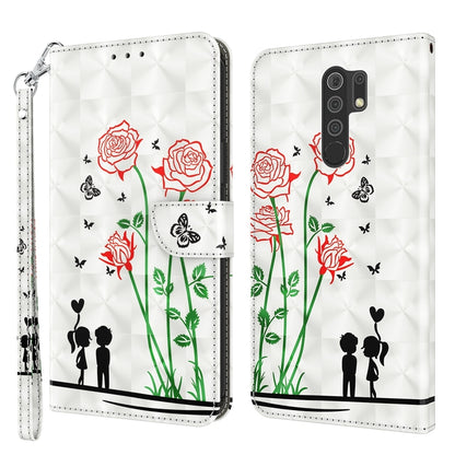 Leather phone case with red roses, green stems, butterfly and couple silhouette
