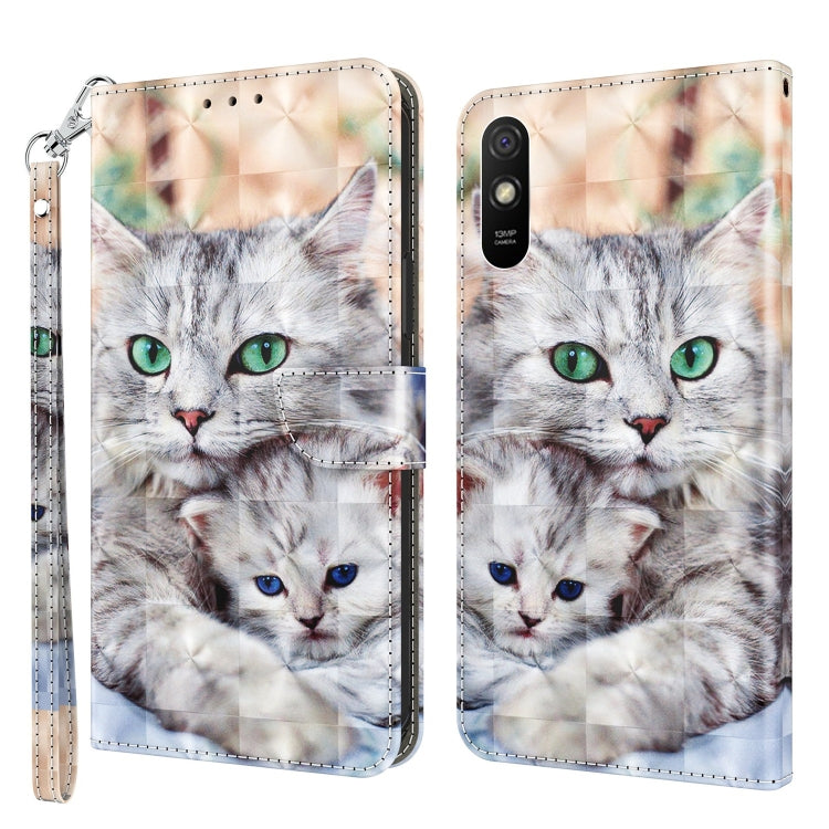 Cat portrait phone case wallet with wrist strap; back shows two gray cats with green eyes