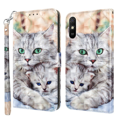 Cat portrait phone case wallet with wrist strap; back shows two gray cats with green eyes