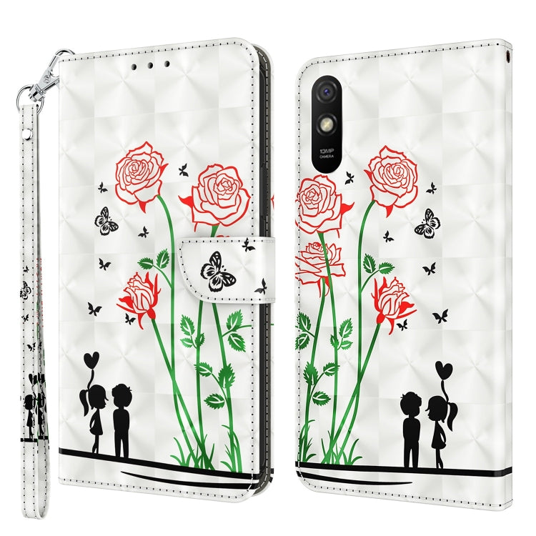 Leather wallet phone case with red rose bouquet, butterflies and couple silhouette