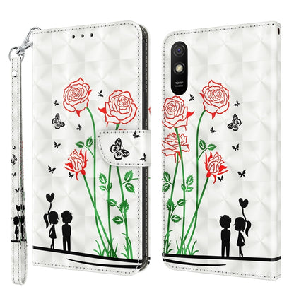 Leather wallet phone case with red rose bouquet, butterflies and couple silhouette