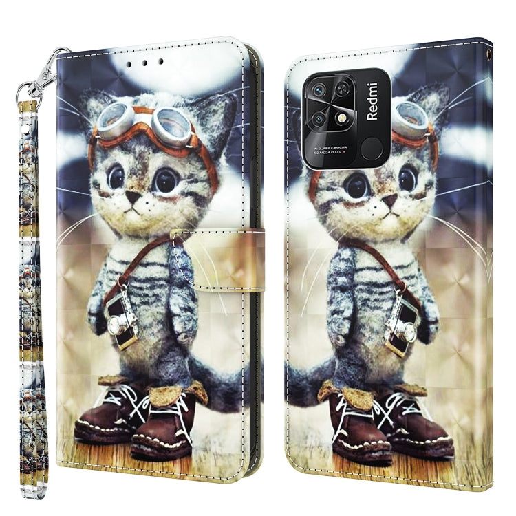 Wallet-style leather phone case with 3D painted kitten character and wrist strap