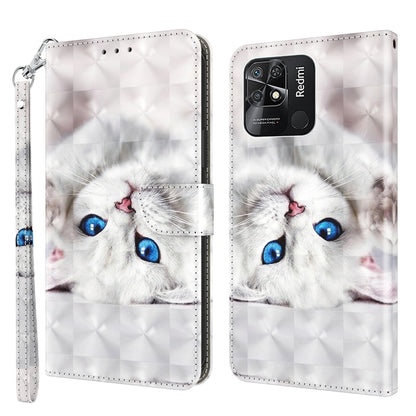 White leather phone case with blue-eyed cat print, camera cutout and wrist strap
