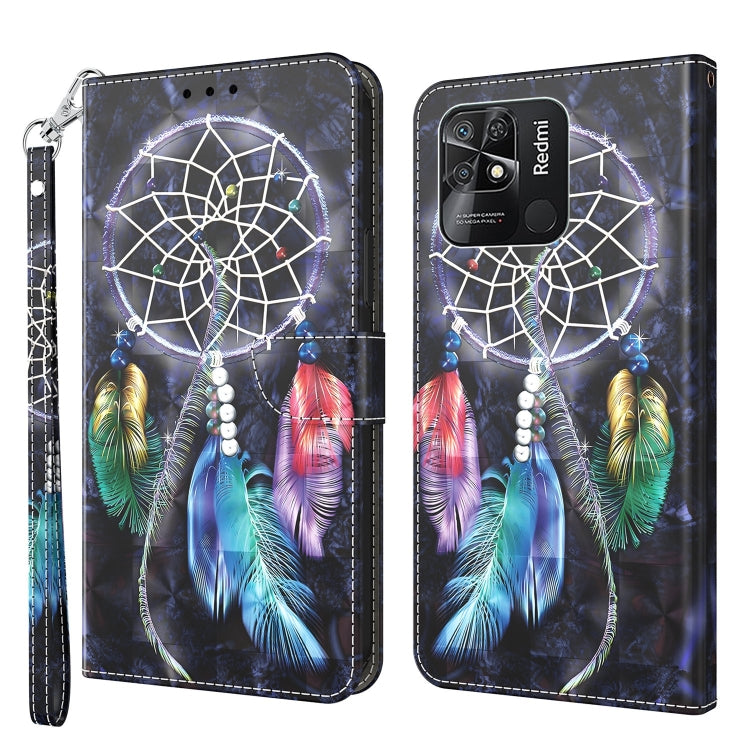 Dark 3D painted leather phone case with dreamcatcher feathers and Redmi camera cutout