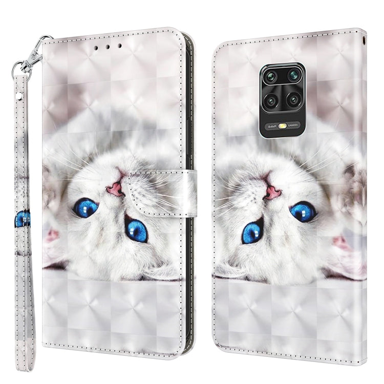White 3D painted leather phone case with blue-eyed cat, flip cover and camera cutout