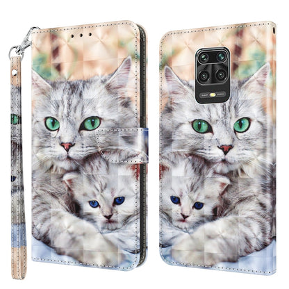 Cat portrait phone case wallet with wrist strap; back view shows gray cat face and camera cutout