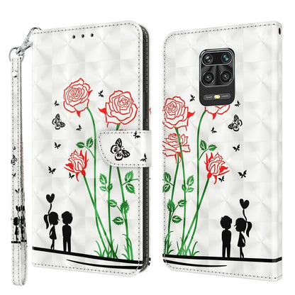 Leather flip phone case with red roses, green vines, butterflies and couple silhouettes
