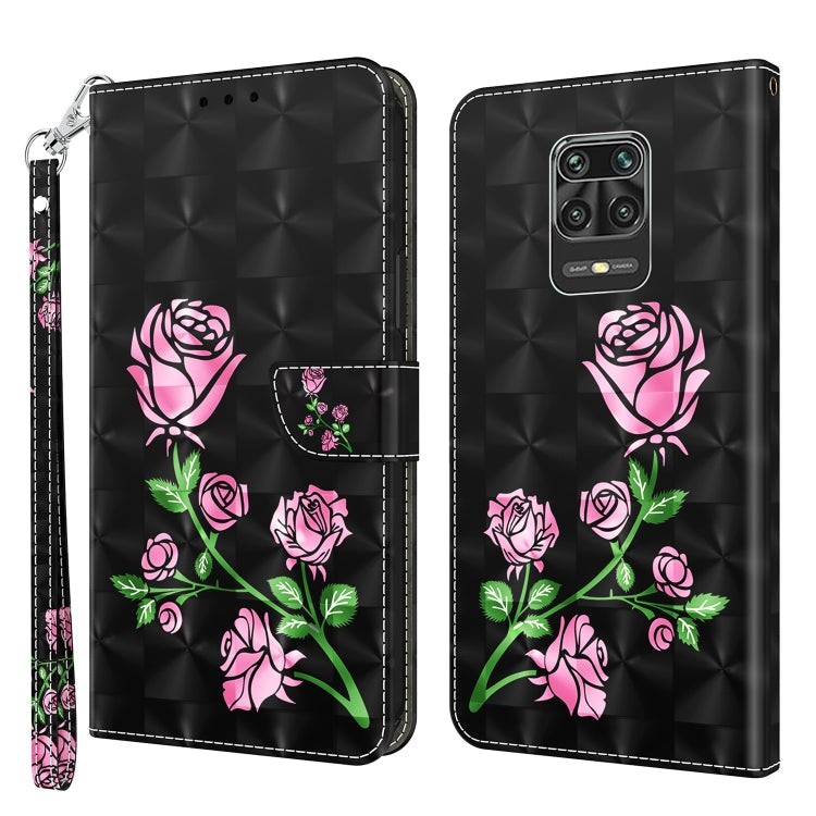 Black leather phone case with 3D pink roses and fold-over wallet pocket