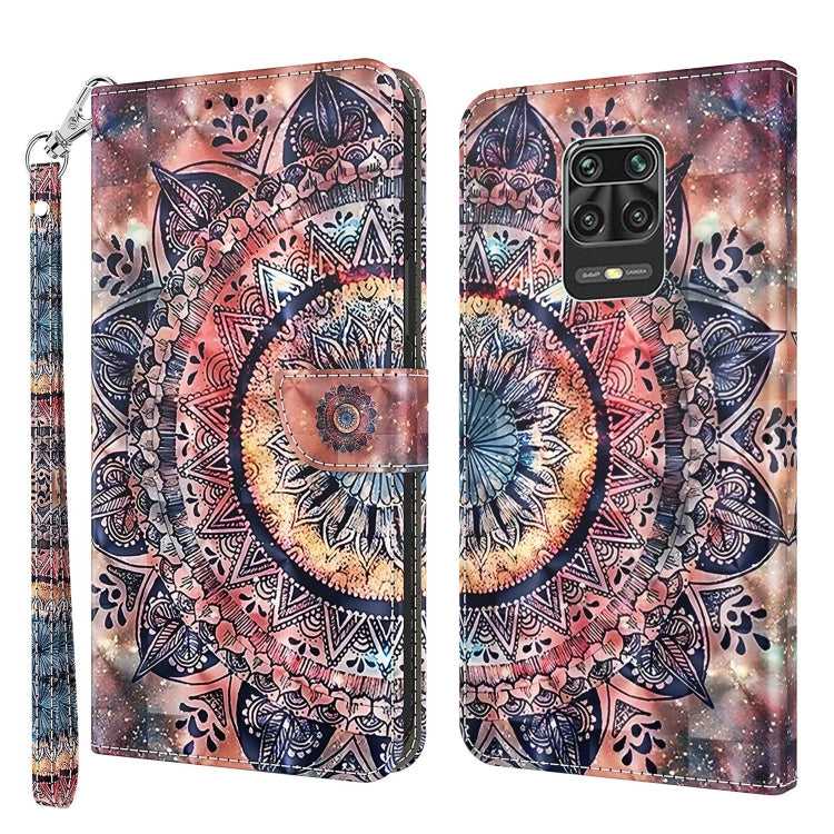 Leather phone case with 3D painted boho mandala artwork and wrist strap