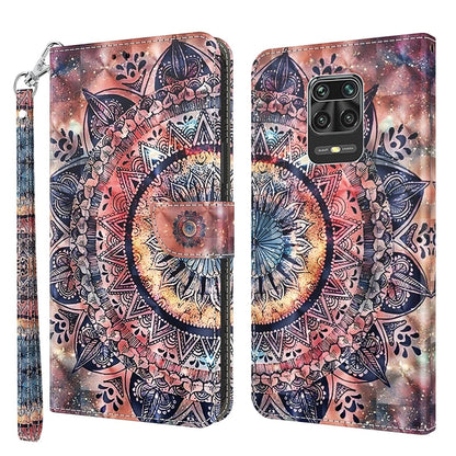 Leather phone case with 3D painted boho mandala artwork and wrist strap