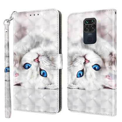 White leather phone case with blue-eyed cat art, flip cover and wrist strap